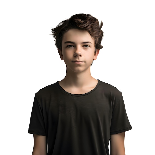 PSD gratuit portrait d'un adolescent dans un t-shirt noir sur un fond blanc