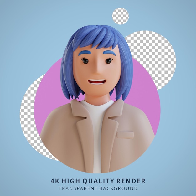PSD gratuit portrait d'avatar de dessin animé 3d de femme d'affaires