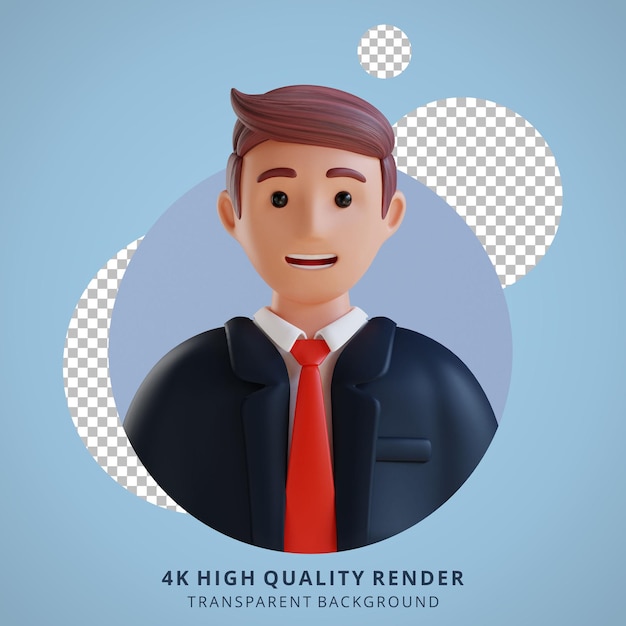 PSD gratuit portrait d'avatar de dessin animé 3d de jeune homme d'affaires