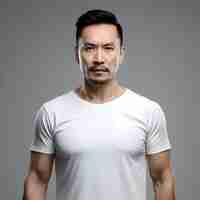 PSD gratuit portrait d'un bel homme asiatique en t-shirt blanc