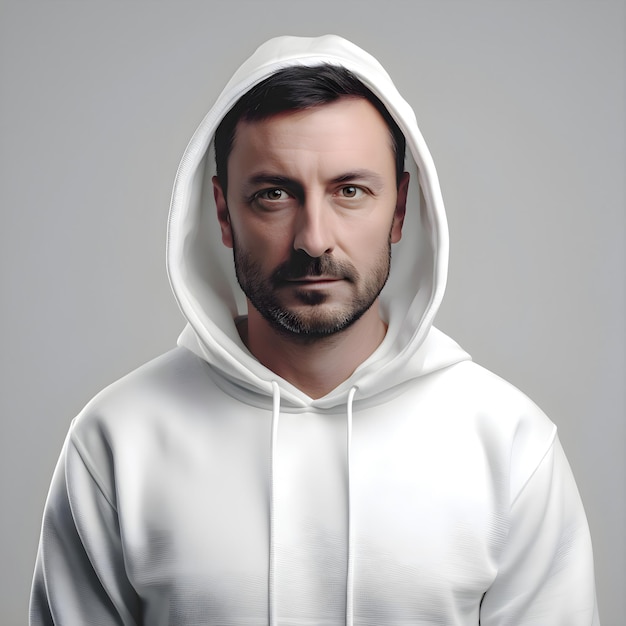 PSD gratuit portrait d'un bel homme en sweat-shirt blanc tourné en studio