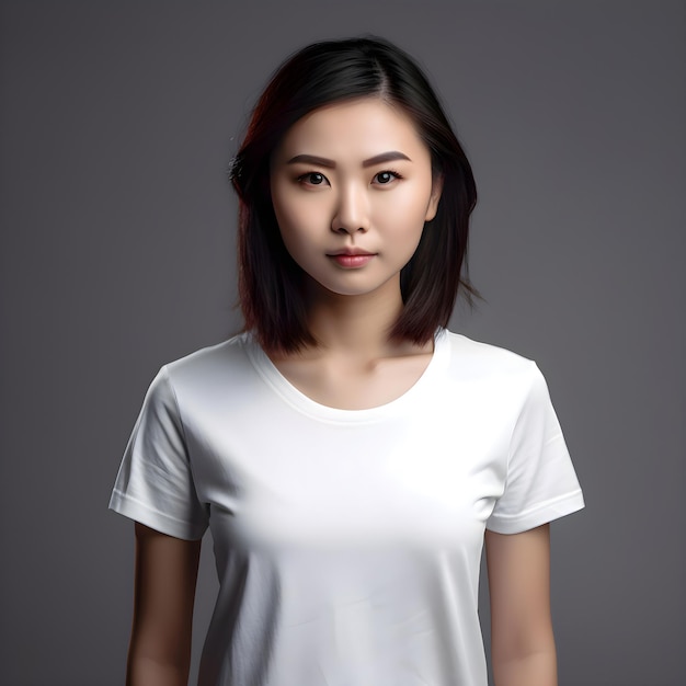 PSD gratuit portrait d'une femme asiatique en chemise blanche sur fond gris