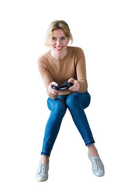 PSD gratuit portrait de femme jouant à des jeux vidéo