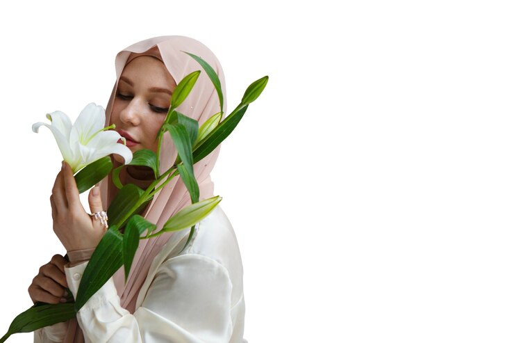 PSD gratuit portrait de femme portant le hijab avec fleur