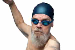 PSD gratuit portrait, de, homme aîné, à, équipement natation