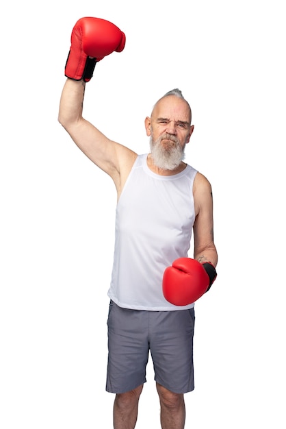 Portrait, De, Homme Aîné, à, Gants Boxe