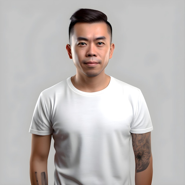 PSD gratuit portrait d'un homme asiatique en chemise blanche sur fond gris