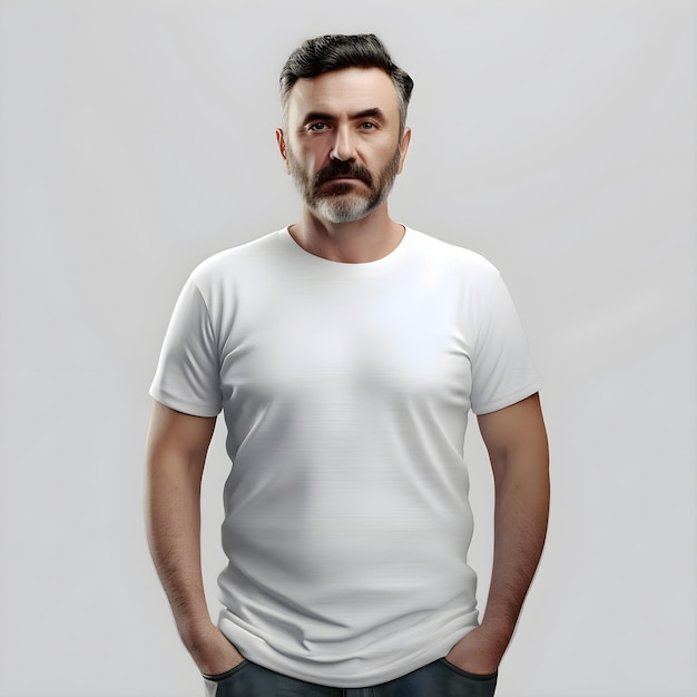 PSD gratuit portrait d'un homme barbu dans une chemise blanche sur un fond gris
