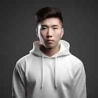 PSD gratuit portrait d'un jeune bel homme asiatique en sweat-shirt blanc avec capuche