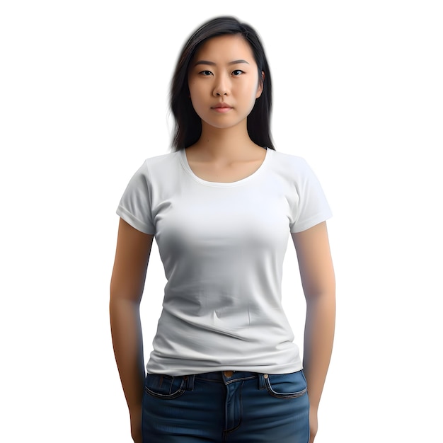 Portrait D'une Jeune Femme Asiatique Portant Une Chemise Blanche Isolée Sur Fond Blanc