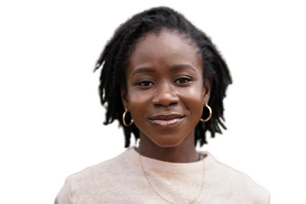 Portrait de jeune femme avec une coiffure afro dreadlocks