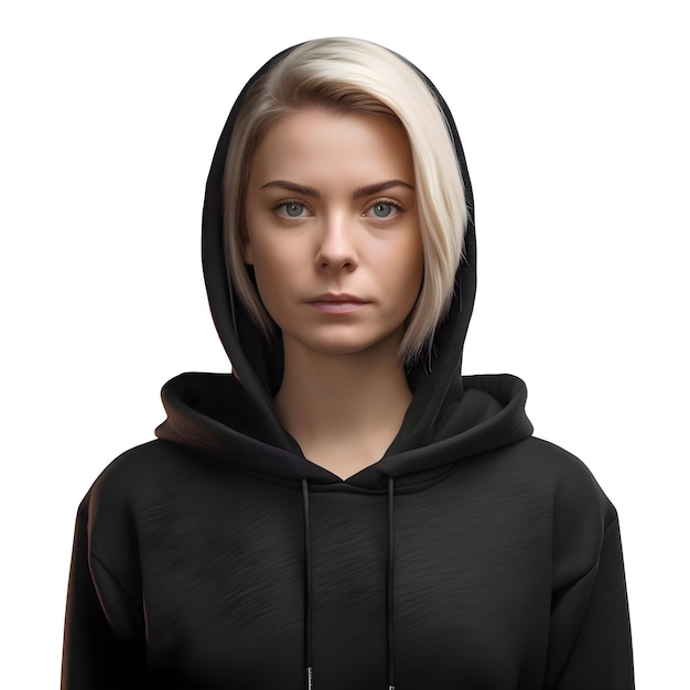 PSD gratuit portrait d'une jeune femme en sweat-shirt noir isolé sur fond blanc