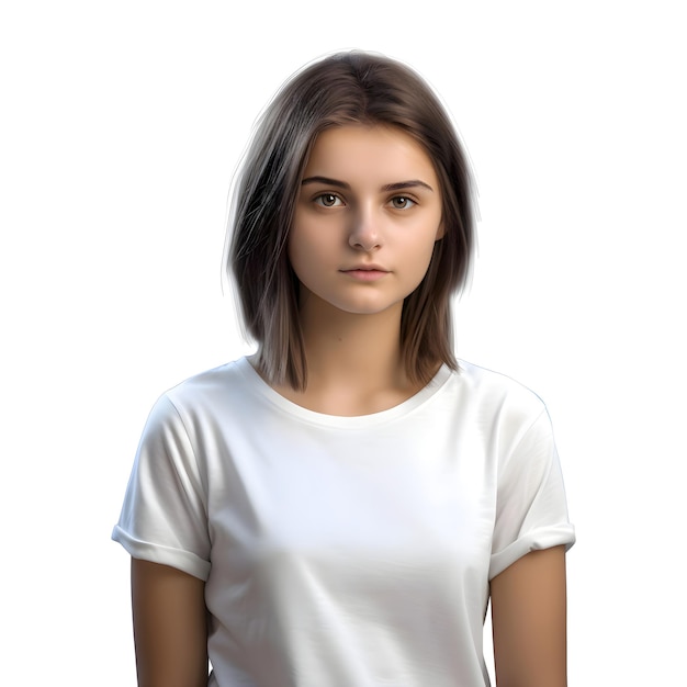 PSD gratuit portrait d'une jeune fille en t-shirt blanc sur un fond blanc