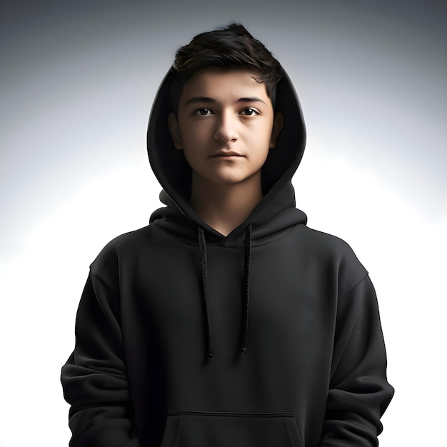 PSD gratuit portrait d'un jeune homme avec une capuche noire isolé sur fond blanc