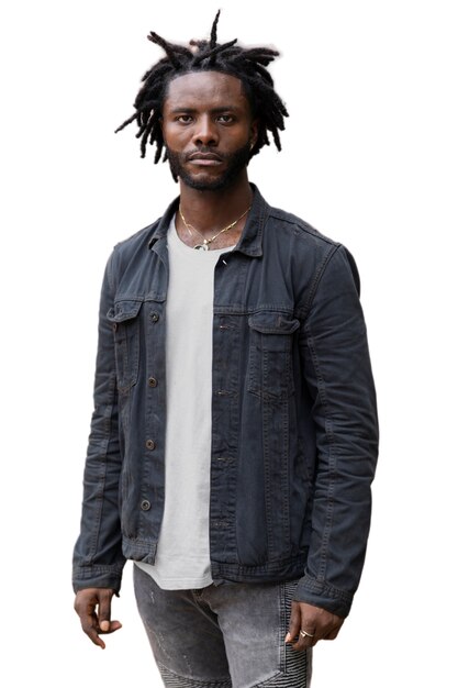 Portrait de jeune homme avec une coiffure afro dreadlocks