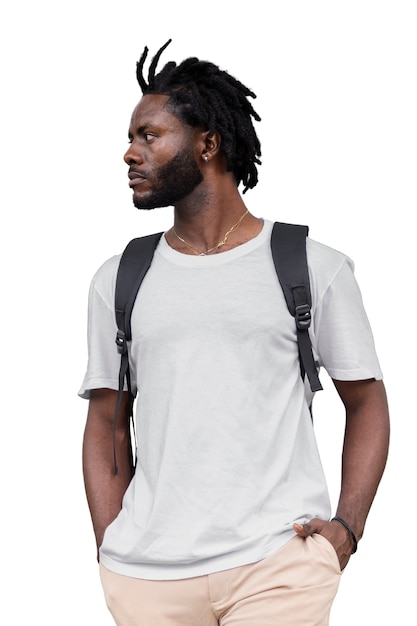 Portrait de jeune homme avec une coiffure afro dreadlocks