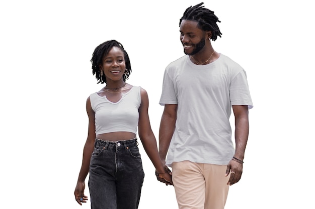 Portrait de jeune homme et femme avec une coiffure afro dreadlocks