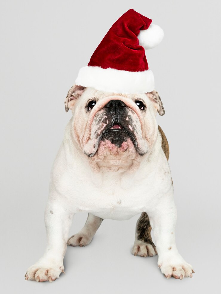 PSD gratuit portrait d&#39;un mignon chiot bulldog coiffé d&#39;un bonnet de noel