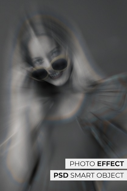 PSD gratuit portrait monochrome de femme avec effet de bord chromatique