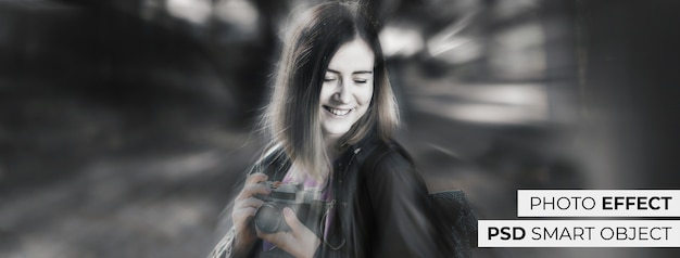 PSD gratuit portrait monochrome de femme avec effet de bord chromatique