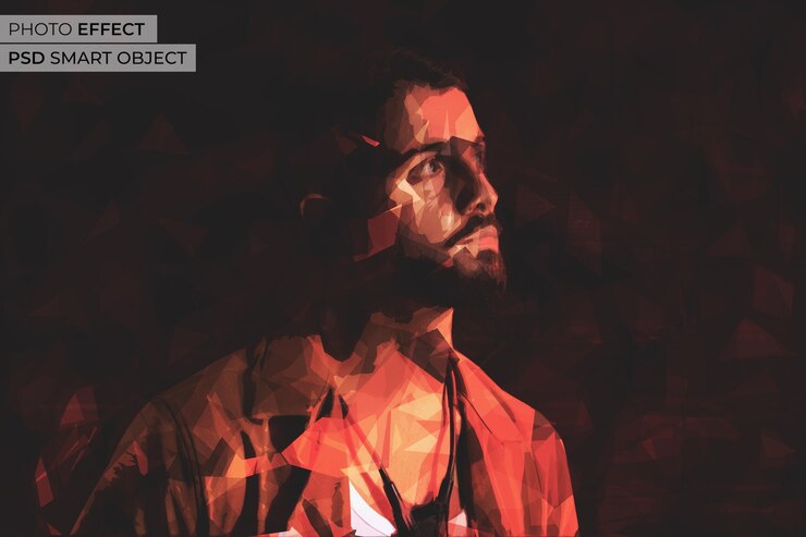 PSD gratuit portrait de personne avec effet de couleurs géométriques