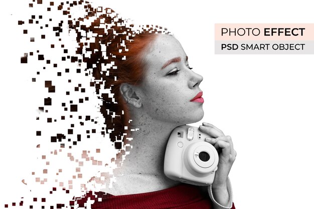 Portrait de personne avec effet de dispersion de pixels