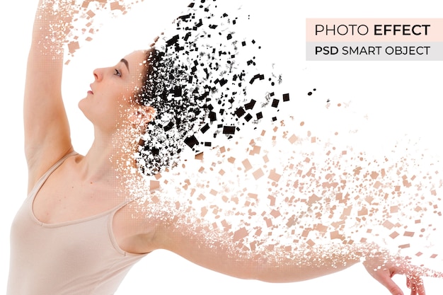Portrait de personne avec effet de dispersion de pixels