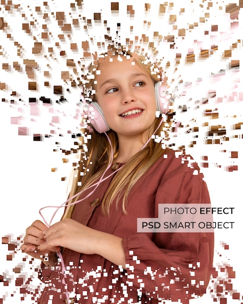 PSD gratuit portrait de personne avec effet de dispersion de pixels