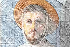 PSD gratuit portrait de personne avec effet mosaïque doodle