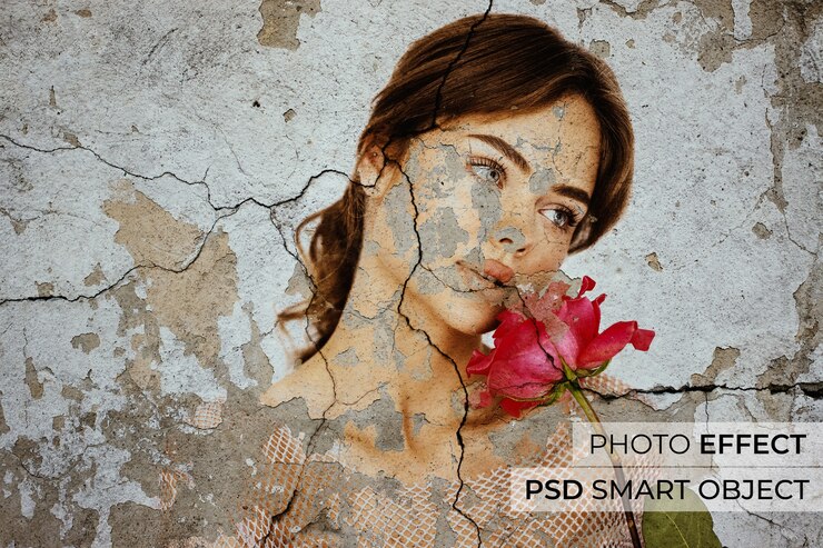 PSD gratuit portrait de personne avec effet mur fissuré