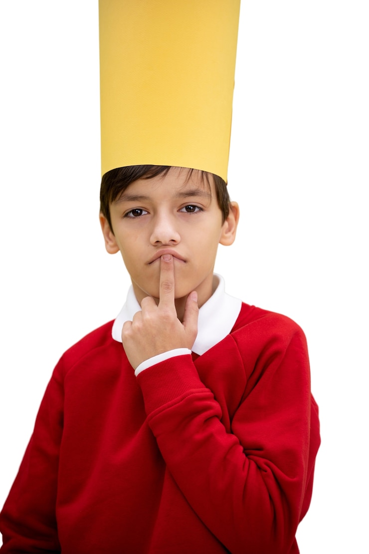 PSD gratuit portrait en studio de jeune garçon avec une couronne en papier