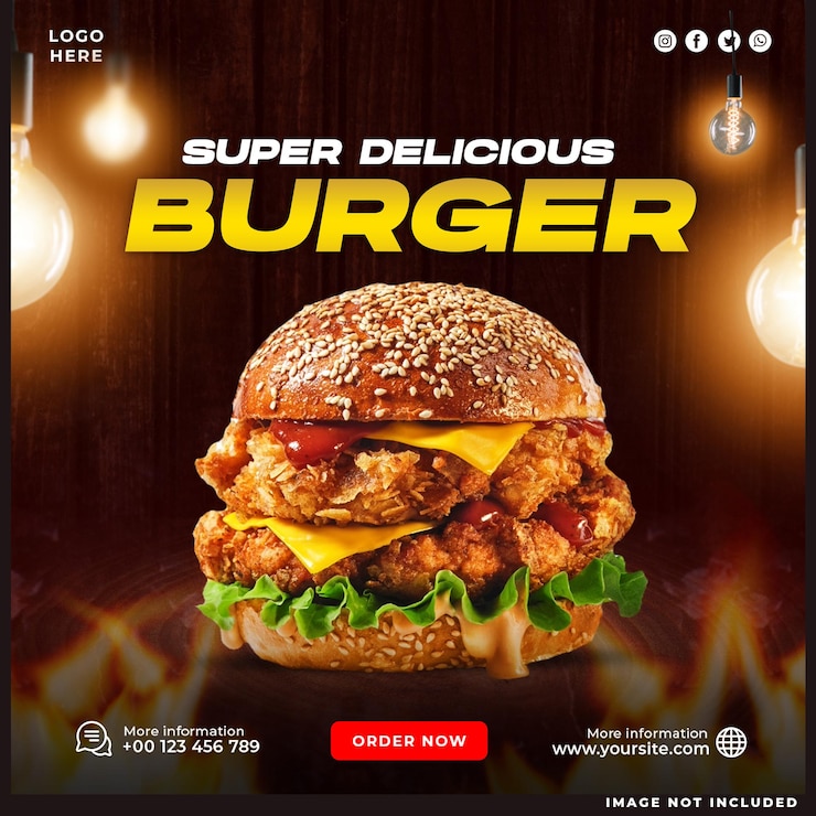 PSD gratuit un post sur les réseaux sociaux de super delicious burger