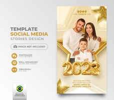 PSD gratuit post social media new year 2023 in portuguese 3d render template for marketing campaign in brazil