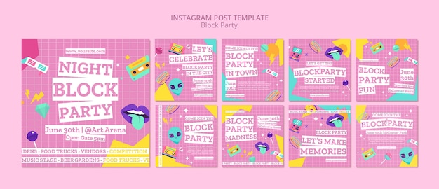 Postes Instagram De Fête De Bloc De Conception Plate