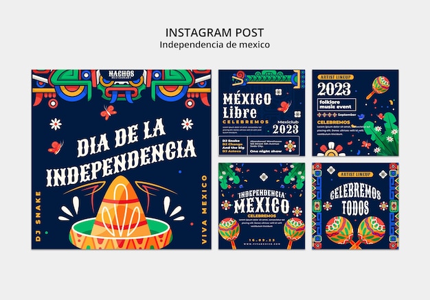 PSD gratuit les posts d'independencia de mexique sur instagram