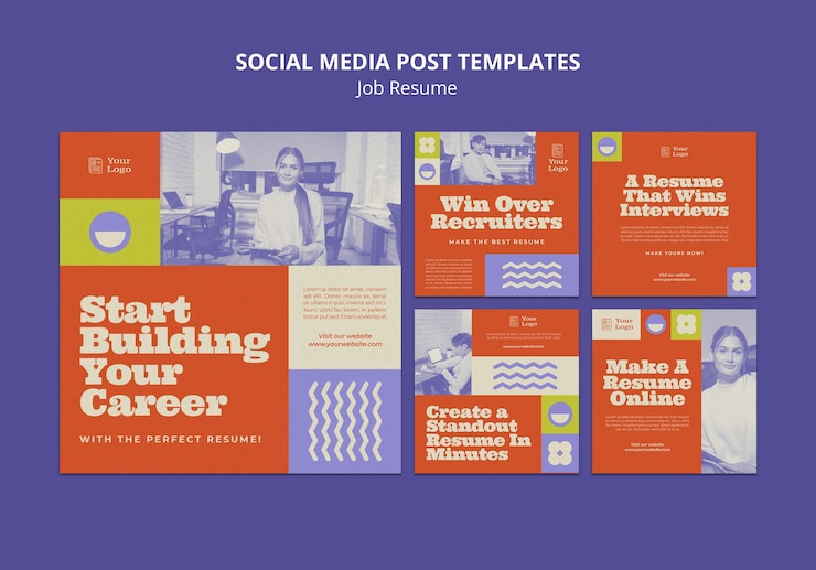 PSD gratuit posts instagram de cv de travail de conception plate