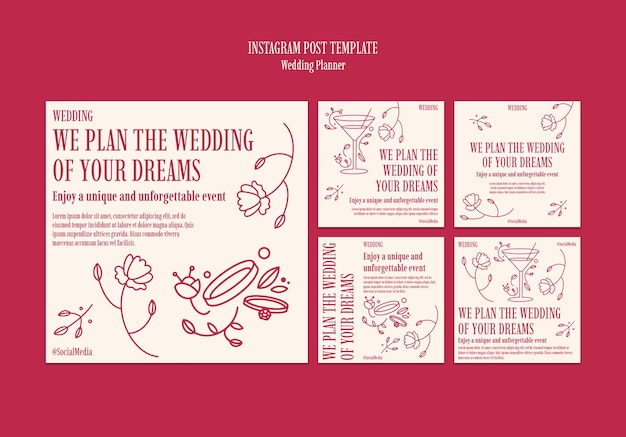 PSD gratuit les posts d'instagram du planificateur de mariage