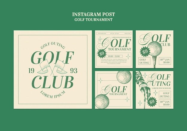 PSD gratuit posts sur instagram du tournoi de golf