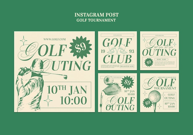 PSD gratuit posts sur instagram du tournoi de golf