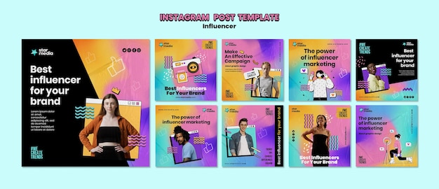 PSD gratuit posts instagram d'emploi d'influenceur dégradé