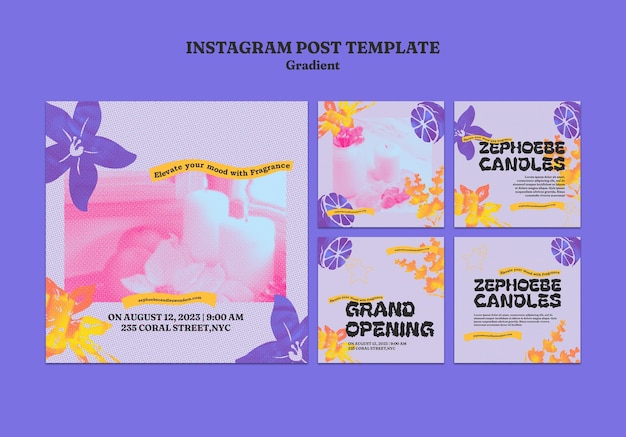 PSD gratuit des posts sur instagram avec des gradés de bougies