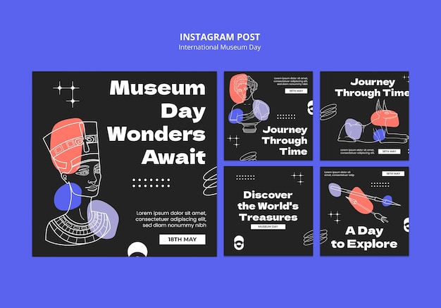 PSD gratuit posts sur instagram à l'occasion de la journée internationale des musées