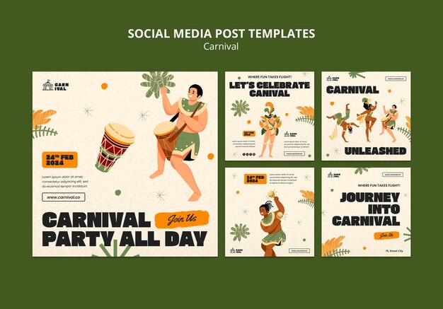 PSD gratuit des posts sur instagram pour la célébration du carnaval