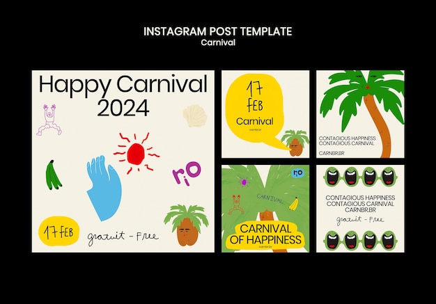 PSD gratuit des posts sur instagram pour la célébration du carnaval