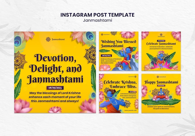 PSD gratuit des posts sur instagram pour la célébration du janmashtami