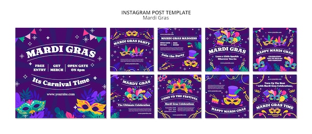 PSD gratuit des posts sur instagram pour la célébration du mardi gras