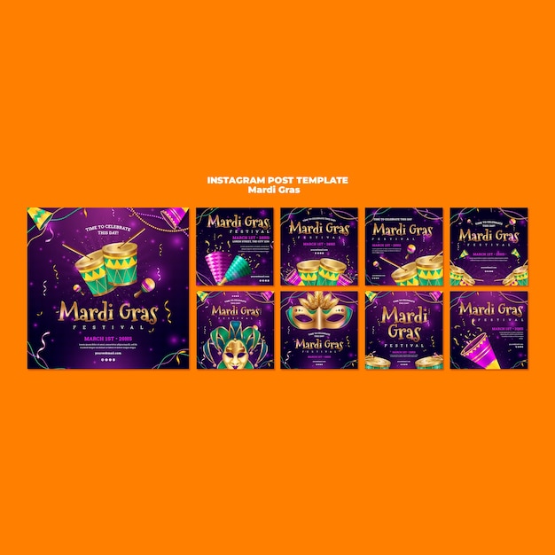 PSD gratuit des posts sur instagram pour la célébration du mardi gras