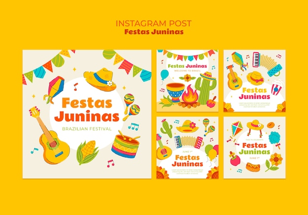 PSD gratuit des posts sur instagram pour la célébration de la festa junina