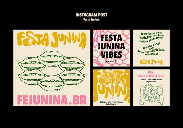 PSD gratuit des posts sur instagram pour la célébration de la festa junina