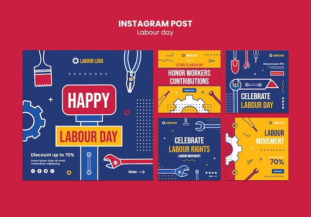 PSD gratuit posts sur instagram pour la célébration de la fête du travail